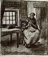 Interior with Peasant Woman Sewing, 1885, vangogh